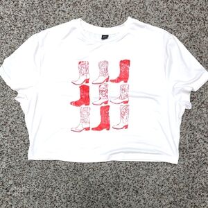 SHEIN White Tee with Red Boot Design